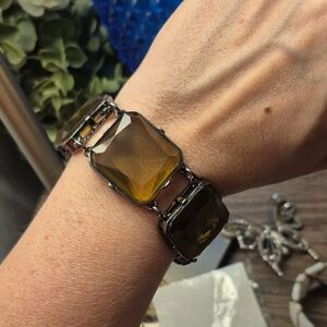 Chico's Green Faceted Acrylic & Gunmetal Statement Bracelet